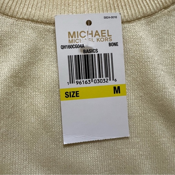 NWT Michael Kors Crewneck Embellished Gen Stone Cream Long Sleeve Knit Sweater M - Picture 6 of 14